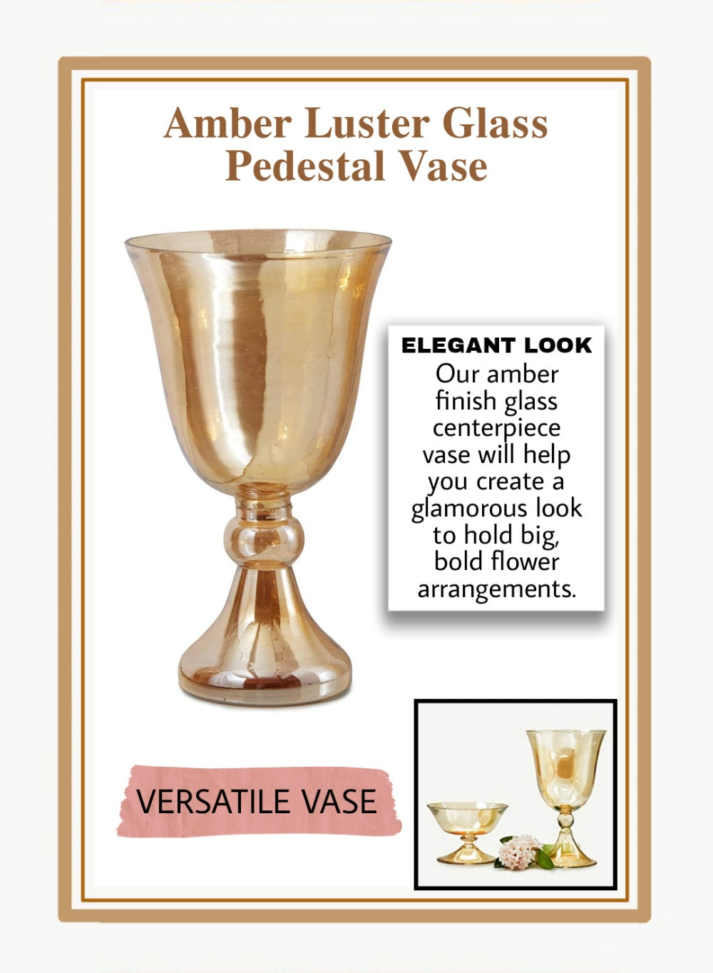 10" Amber Luster Glass Pedestal Vase Collection