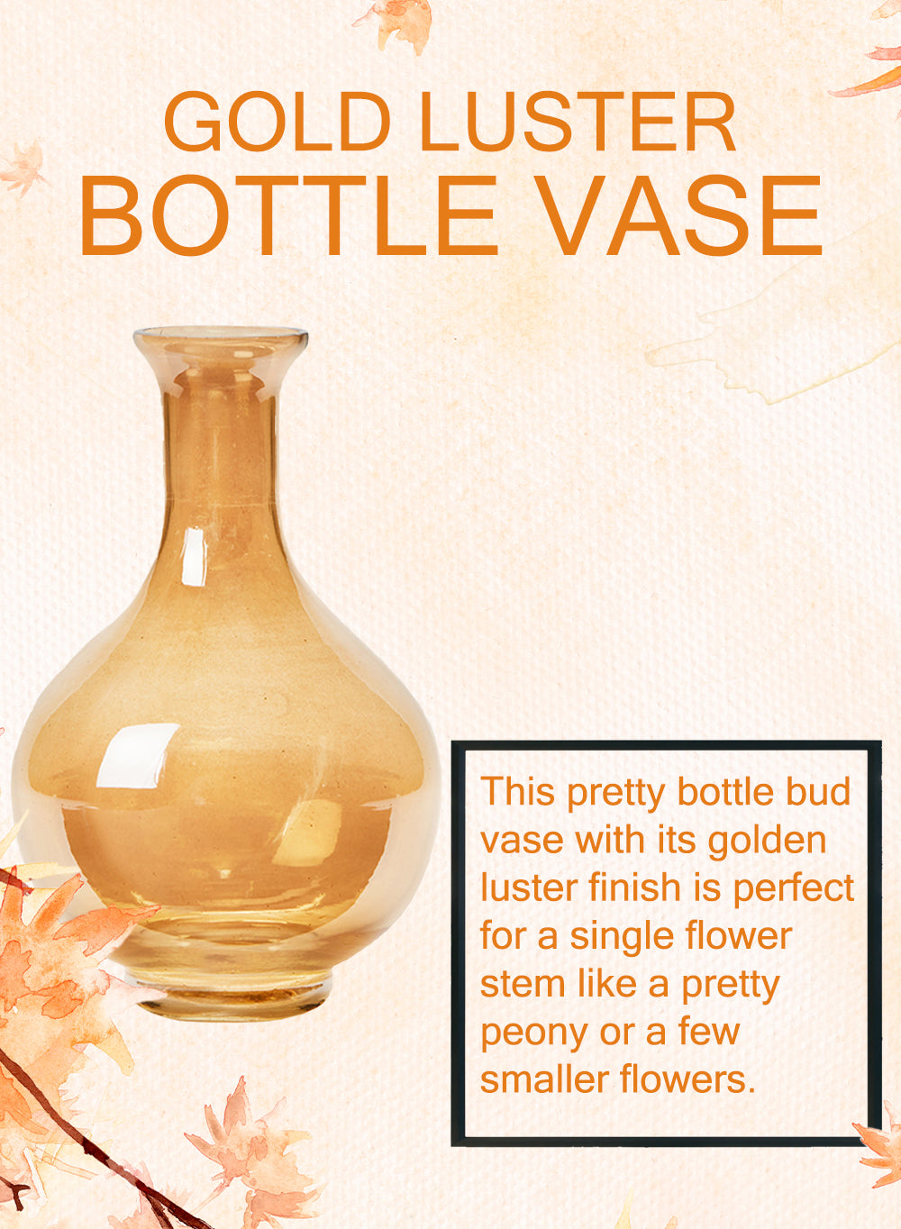 Serene Spaces Living Luster Gold Bottle Glass Vase, 5" Diameter & 7.5" Tall