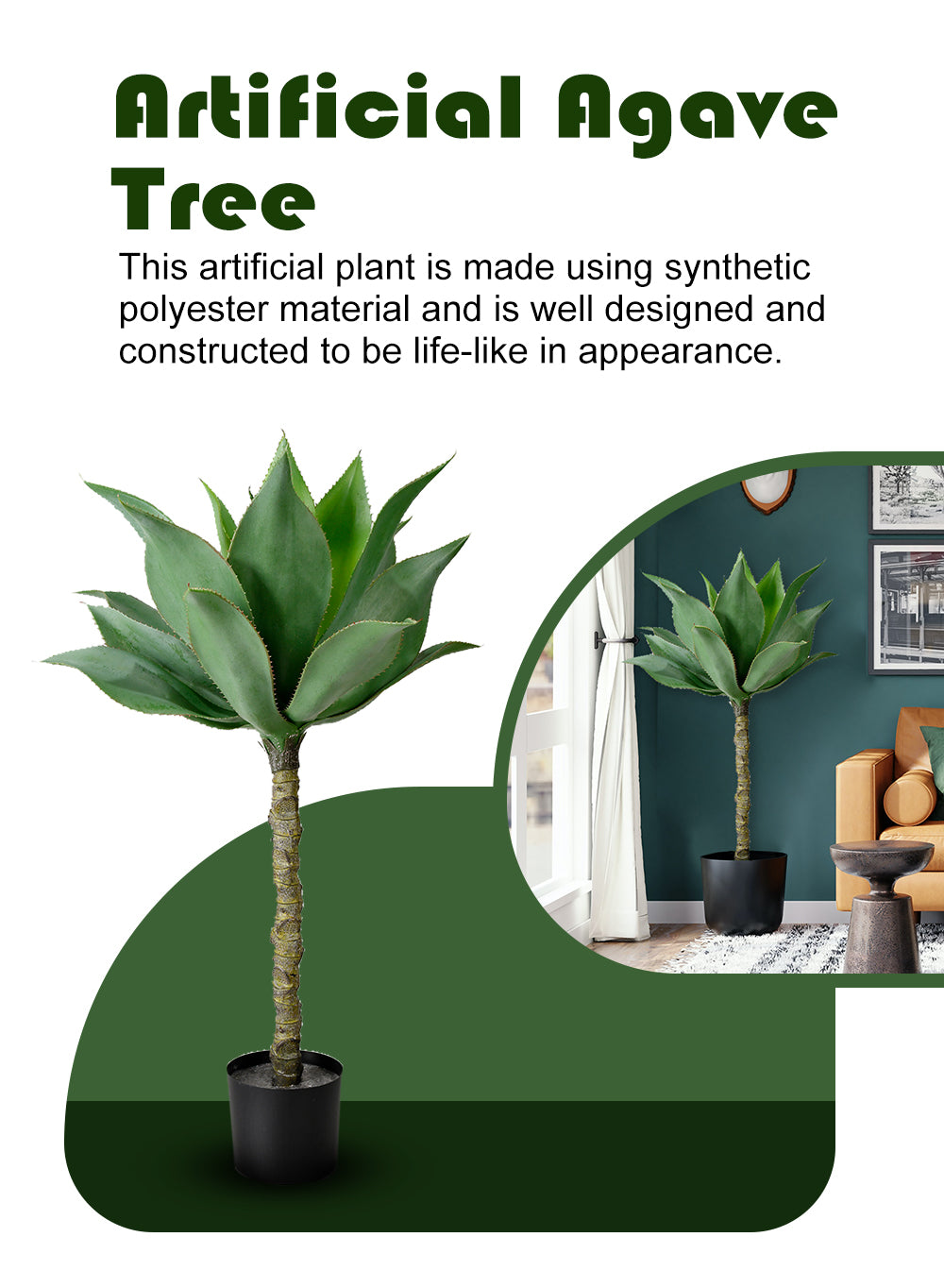 Artificial Agave Tree in Black Pot, 20" Diameter & 35" Tall
