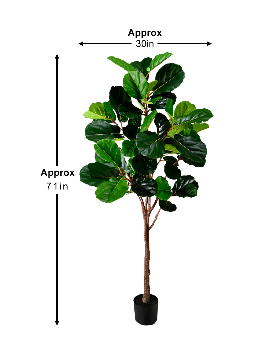 Artificial Fiddle Leaf Fig Plant in Black Pot, 30" Diameter & 71" Tall