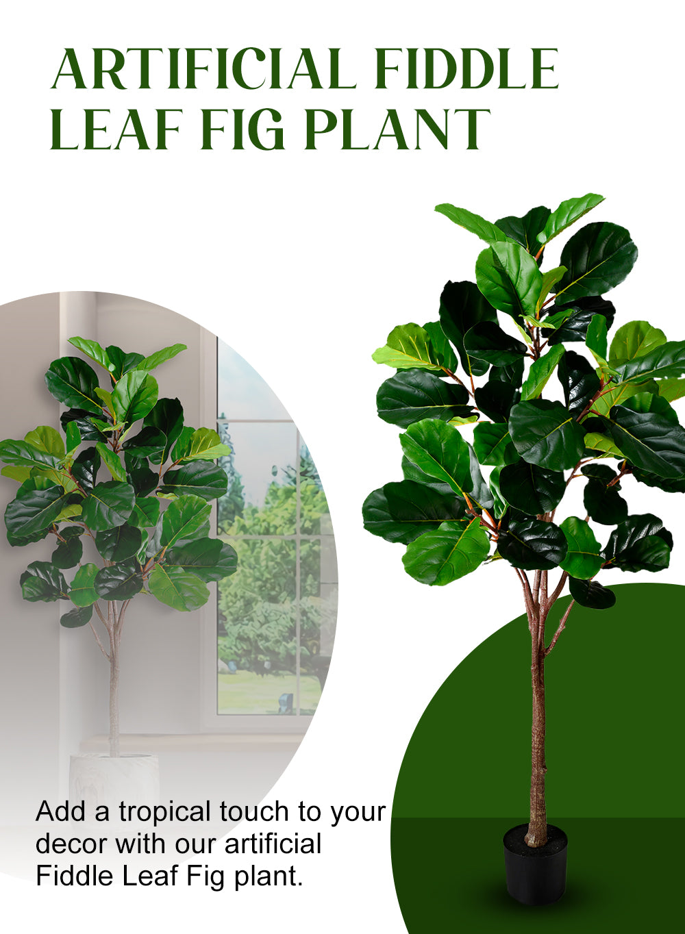 Artificial Fiddle Leaf Fig Plant in Black Pot, 30" Diameter & 71" Tall