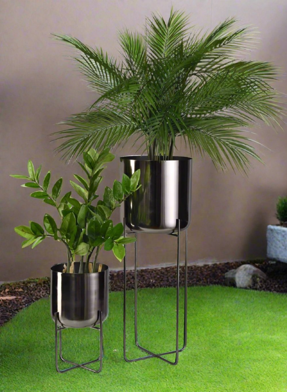 black metal plant pot stand Black Nickel Planter with Detachable Stand | Planter