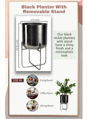 Black Nickel Planter with Detachable Stand, In 2 Sizes