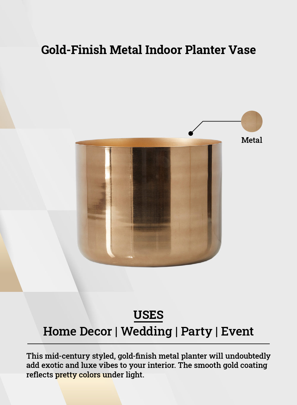 Gold Planter Vase, 11" Dia & 9" Tall