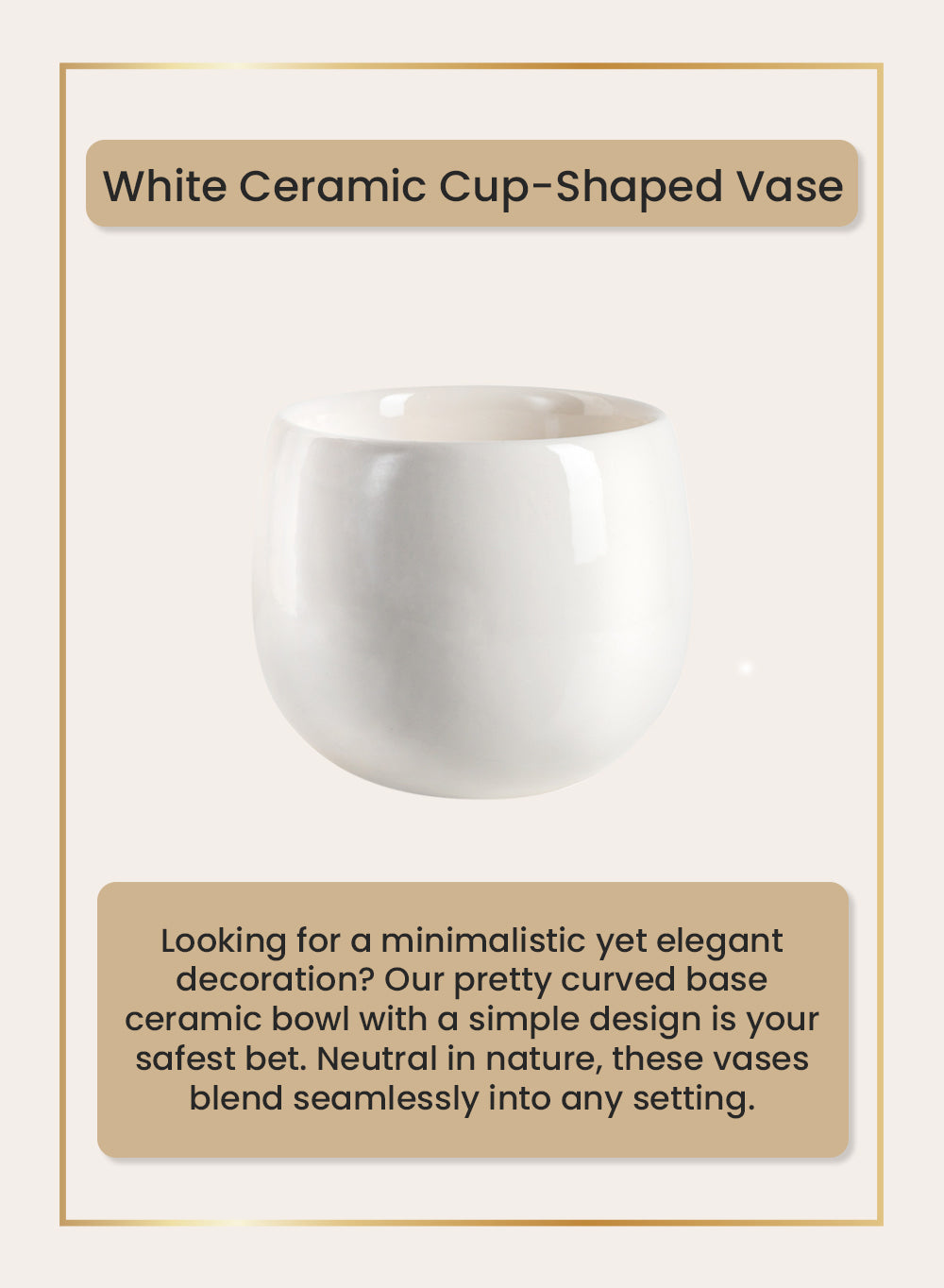White Ceramic Cup-Shaped Vase, in 4 Sizes