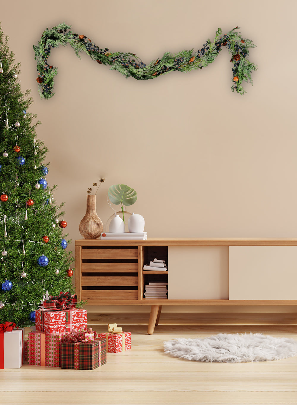 72" Artificial Blueberry Cypress Garland with Pinecones