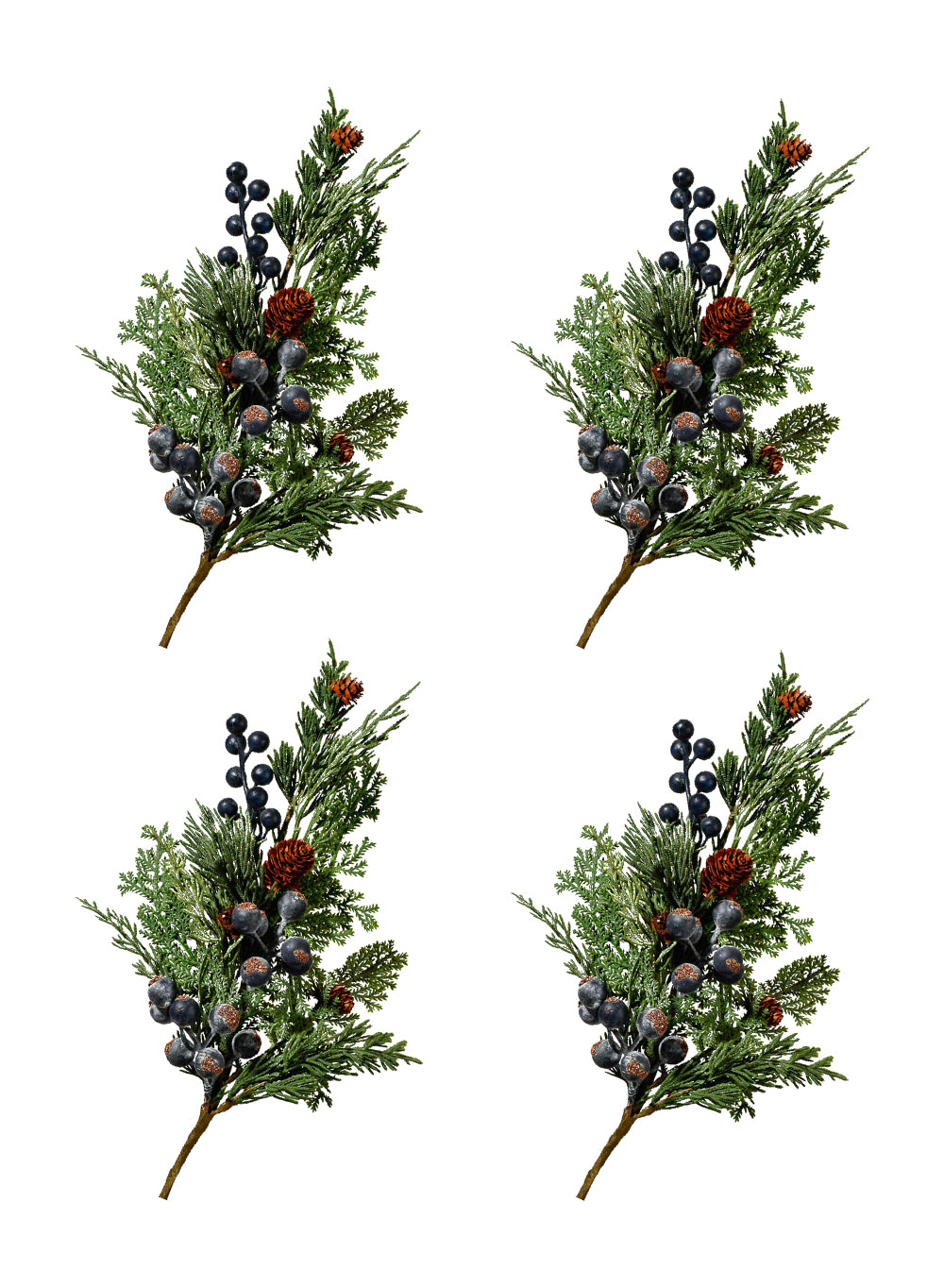 Artificial Blueberry Cypress Spray with Pinecones, 14" Tall, Set of 4