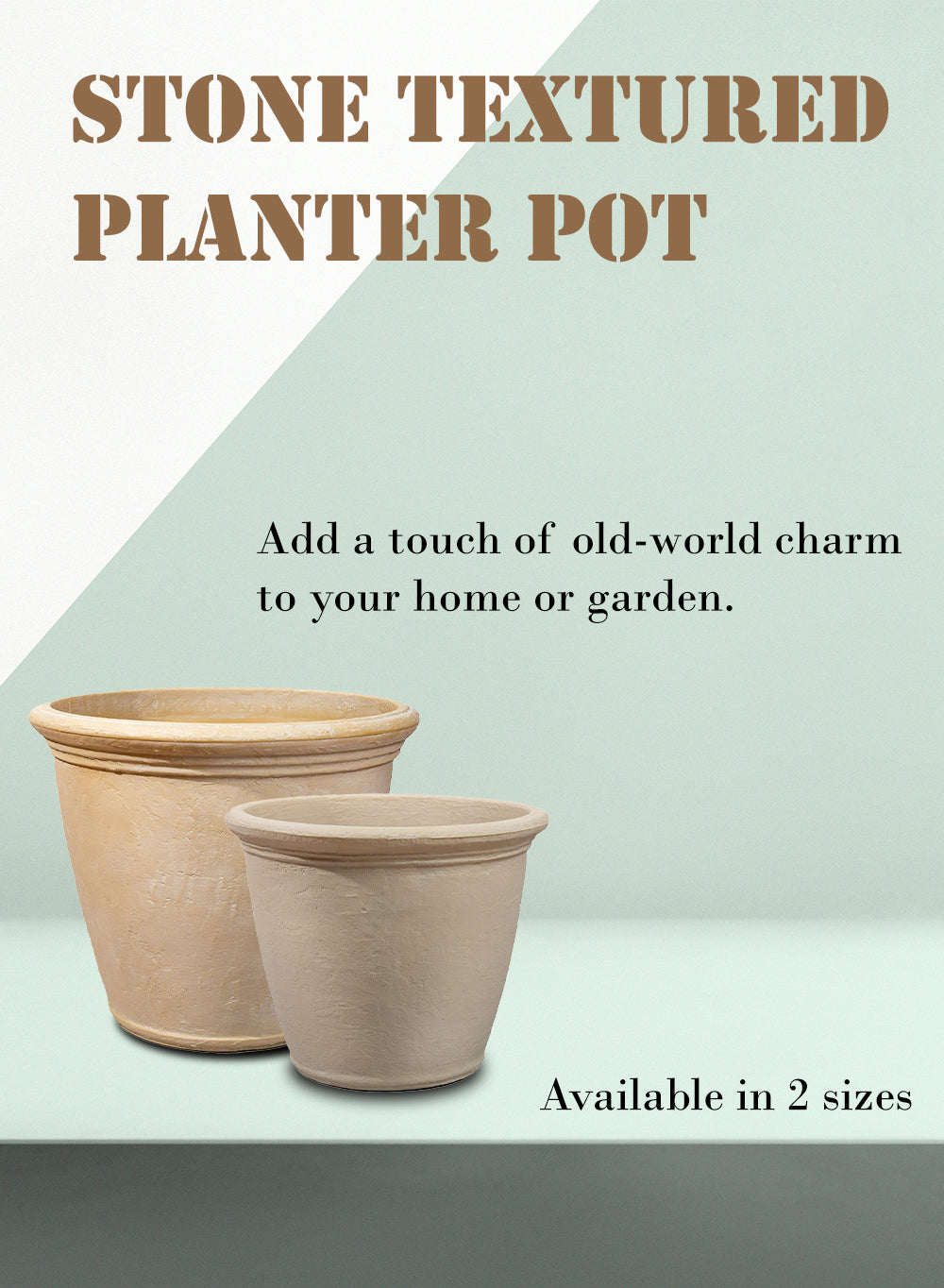 Vintage White Stone-Textured PE Planter Pot, in 2 Sizes