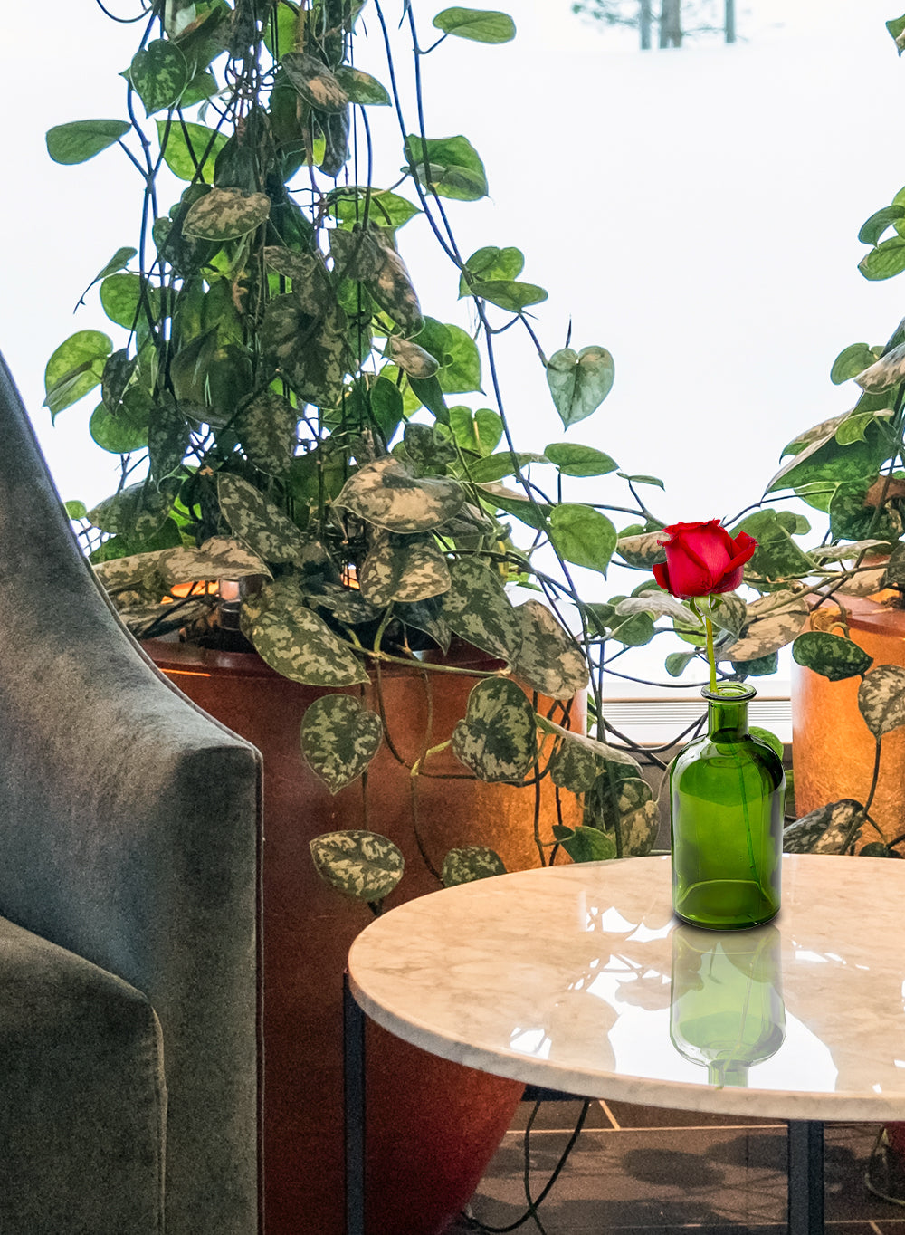 Bundle: Set of 12 Amber and Green Glass Bud Vases