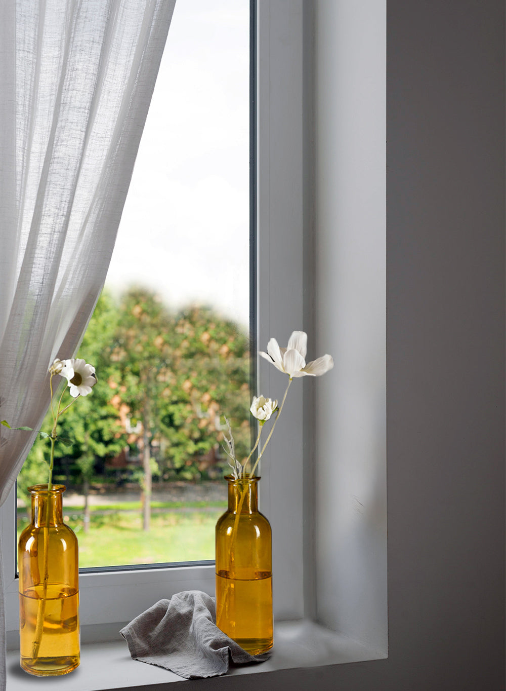 Bundle: Set of 12 Amber and Green Glass Bud Vases