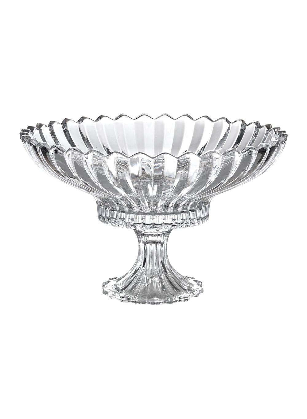 Ribbed Glass Pedestal Flower Compote-Fruit Bowl, In 2 Sizes
