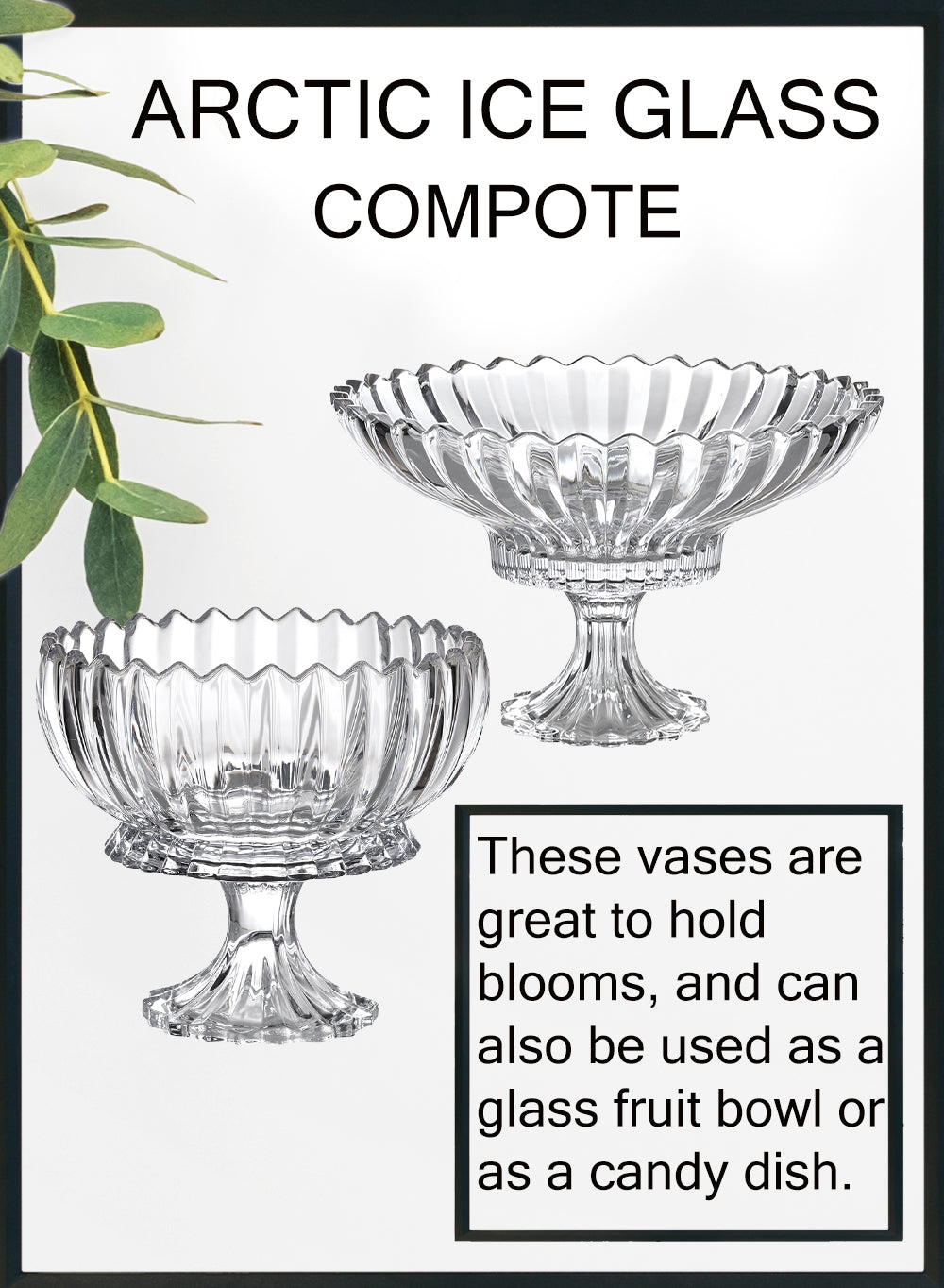 Ribbed Glass Pedestal Flower Compote-Fruit Bowl, In 2 Sizes