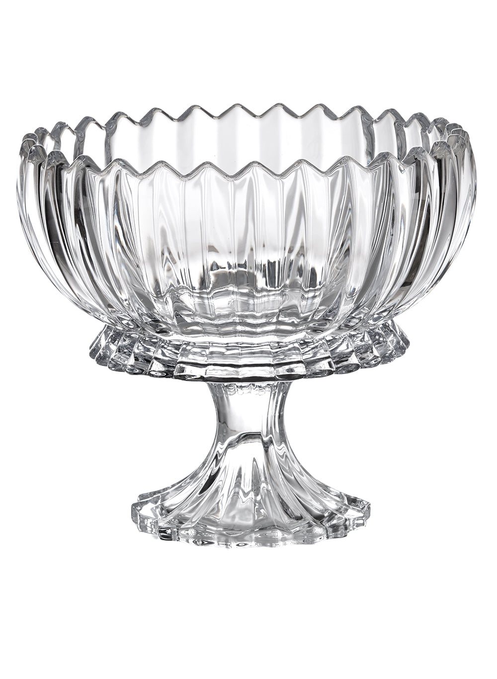 Ribbed Glass Pedestal Flower Compote-Fruit Bowl, In 2 Sizes