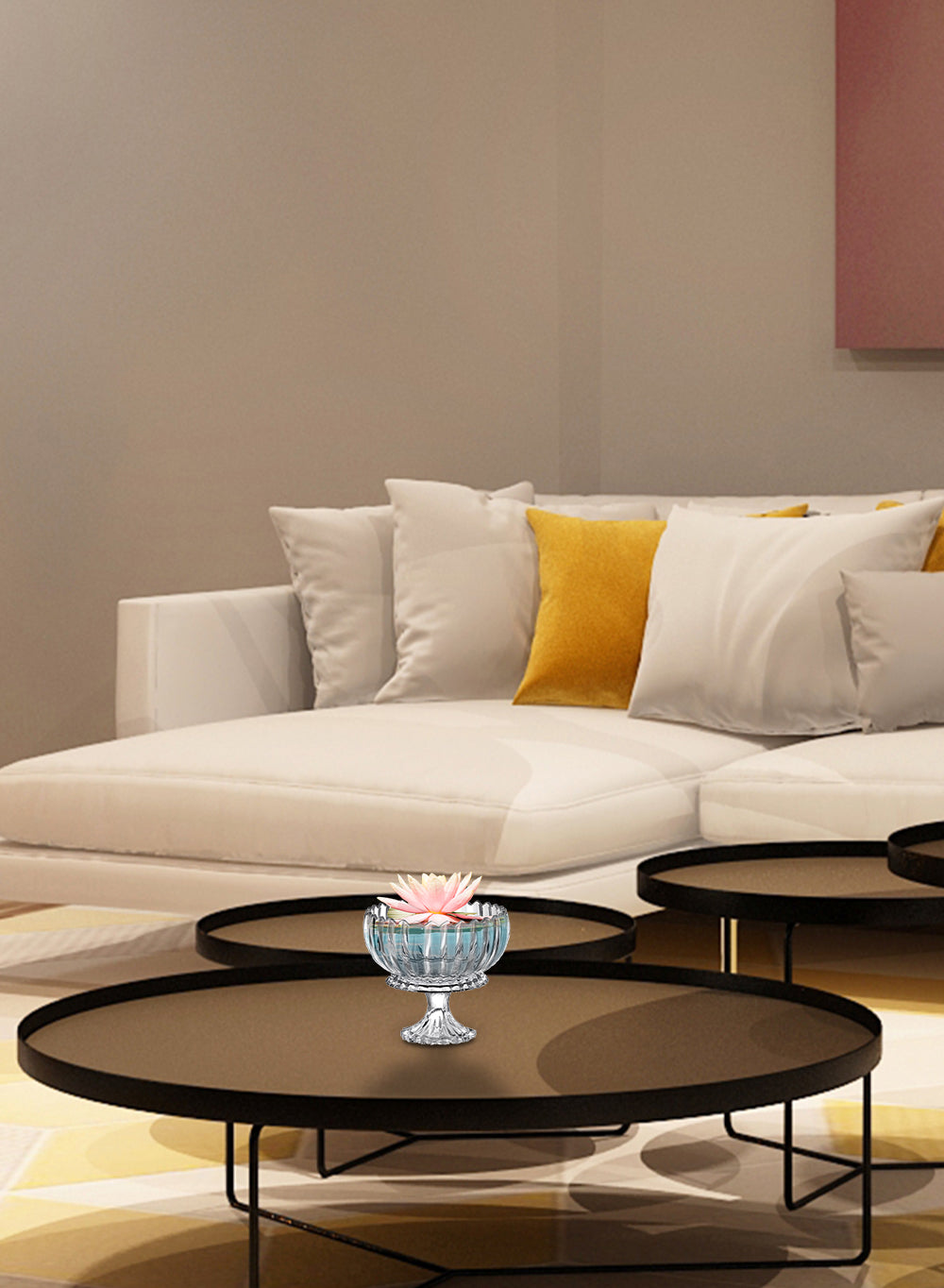 Ribbed Glass Pedestal Flower Compote-Fruit Bowl, In 2 Sizes