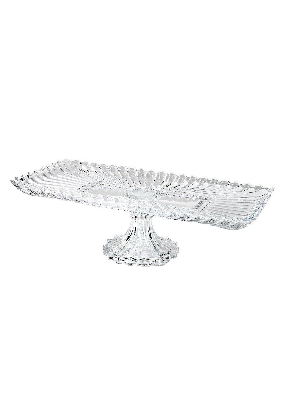 Scalloped Glass Dessert Tray, 14.75" Long X 6.75" Wide X 4" Tall