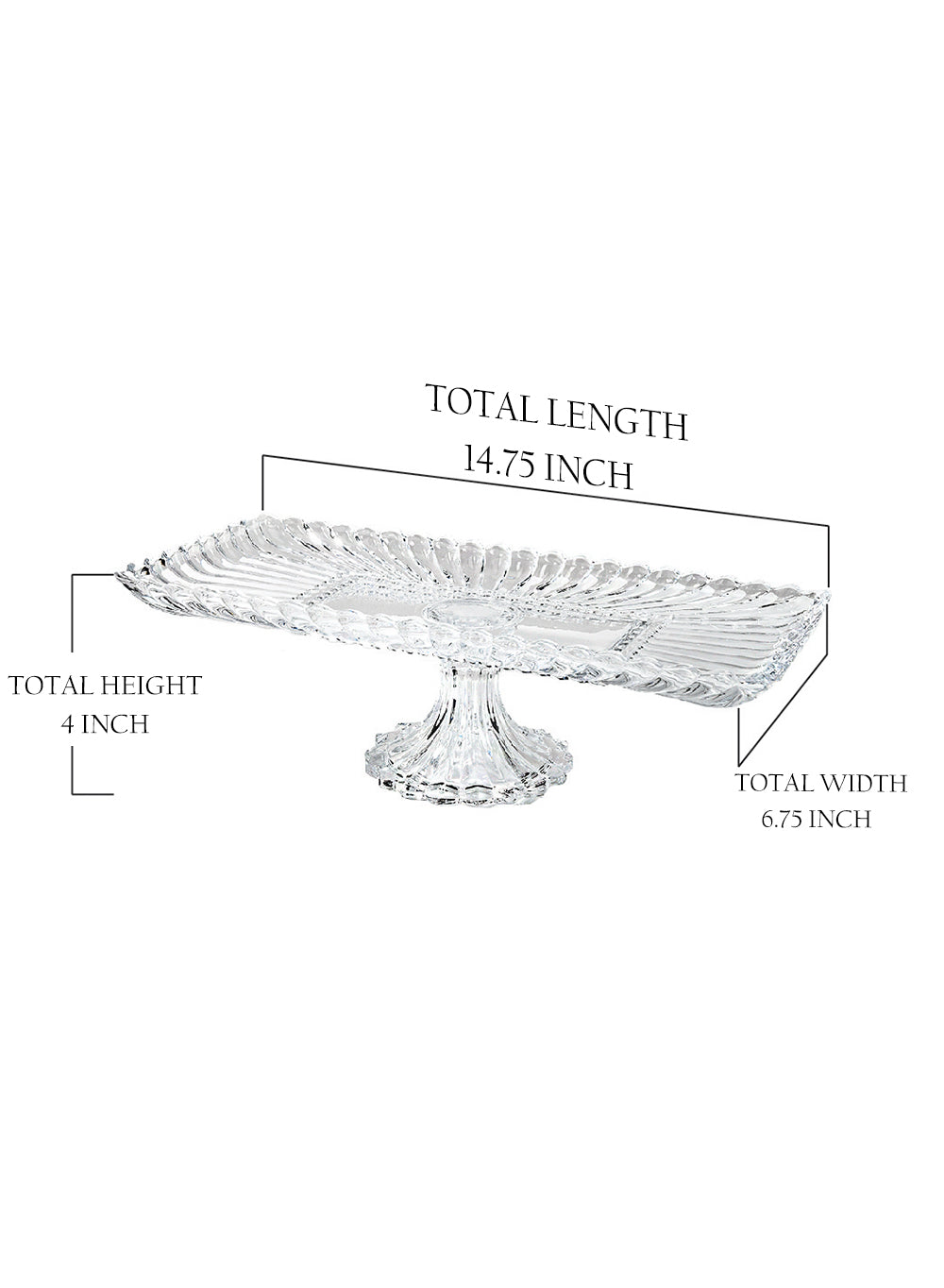 Scalloped Glass Dessert Tray, 14.75" Long X 6.75" Wide X 4" Tall