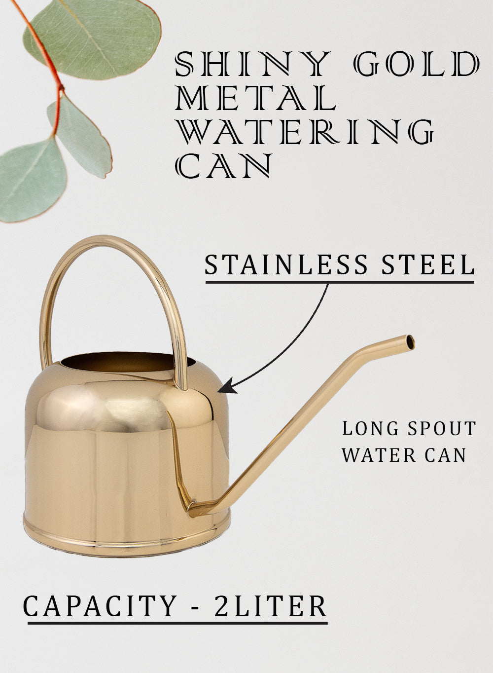 Gold Metal Watering Can, 14.75" Long, 4" Wide & 9" Tall