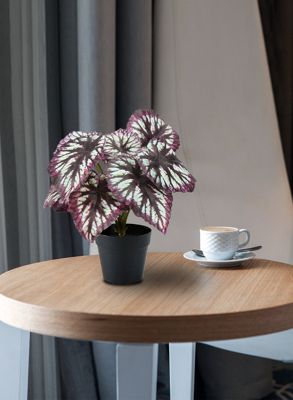 Artificial Begonia Cathayana in Classic Black Pot, 8" Diameter & 13" Tall