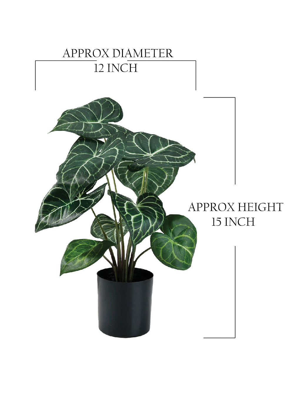 Artificial Anthurium Plant in Classic Black Pot, 12" Diameter & 15" Tall