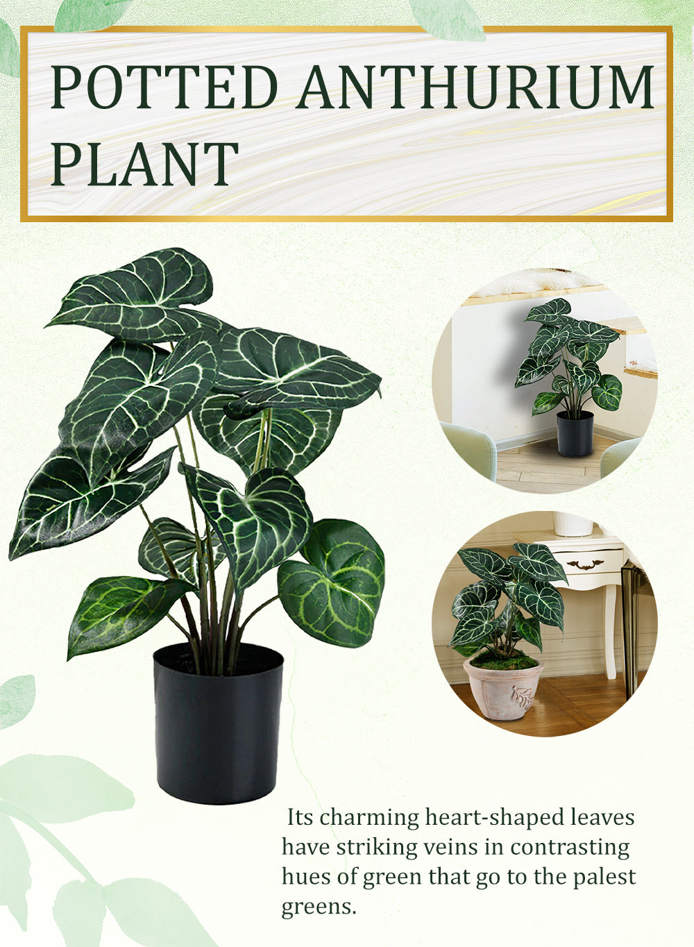 Artificial Anthurium Plant in Classic Black Pot, 12" Diameter & 15" Tall