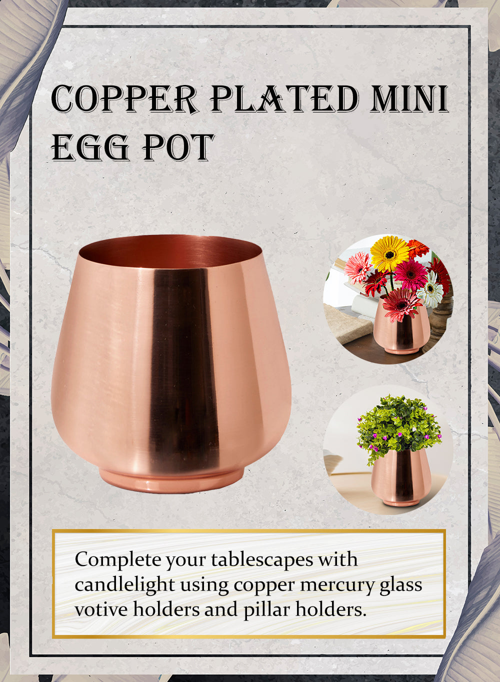 Copper Plated Mini Egg Pot Vase, 3.5" Tall & 3.5" Diameter
