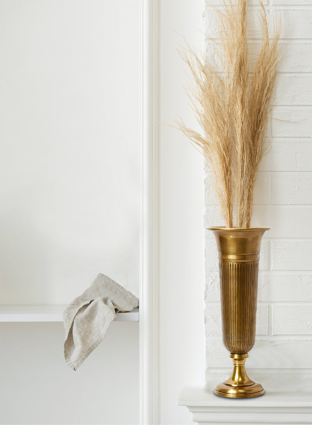 Vintage Brass Trumpet Vase, 8" Diameter & 20" Tall