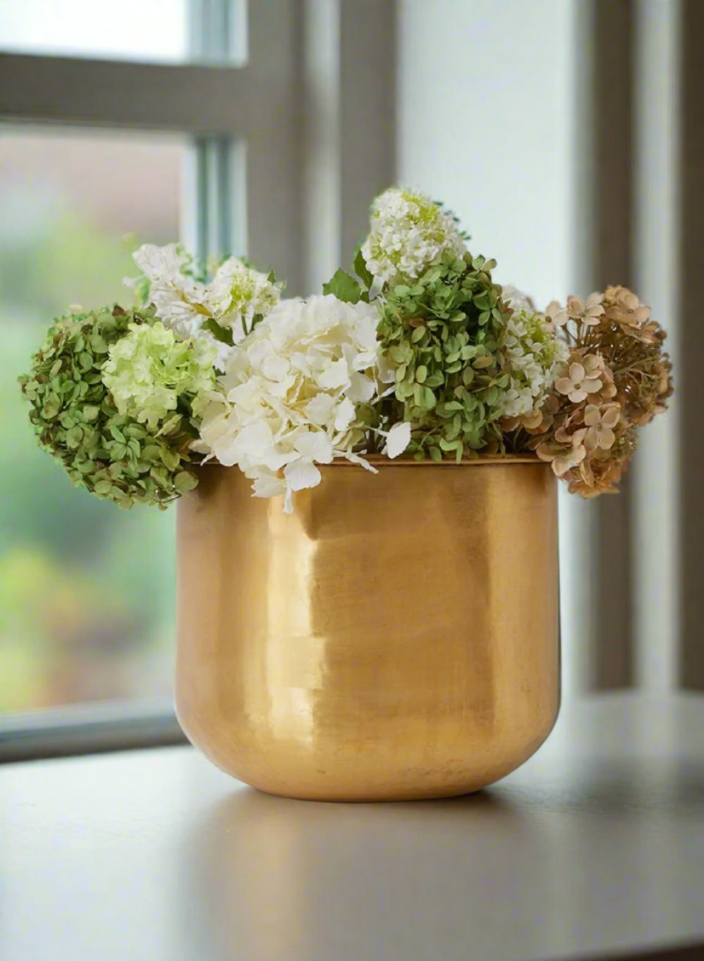 Hammered Brass Antiqued Vase, 10" Long, 10" Wide, 9" Tall