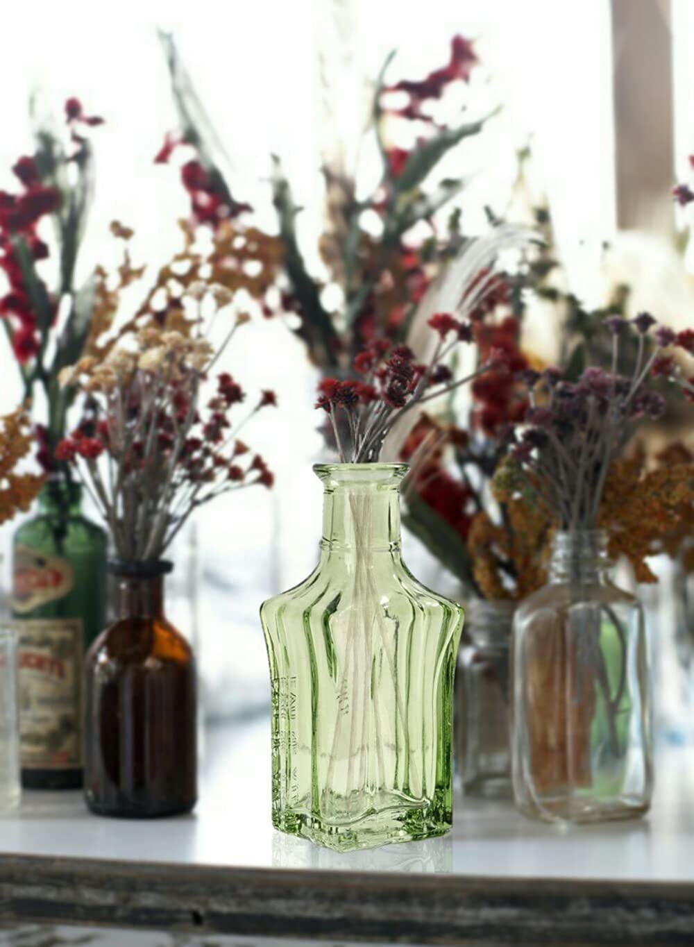 Vintage Green Glass Vase, Set of 6, in 3 Shapes