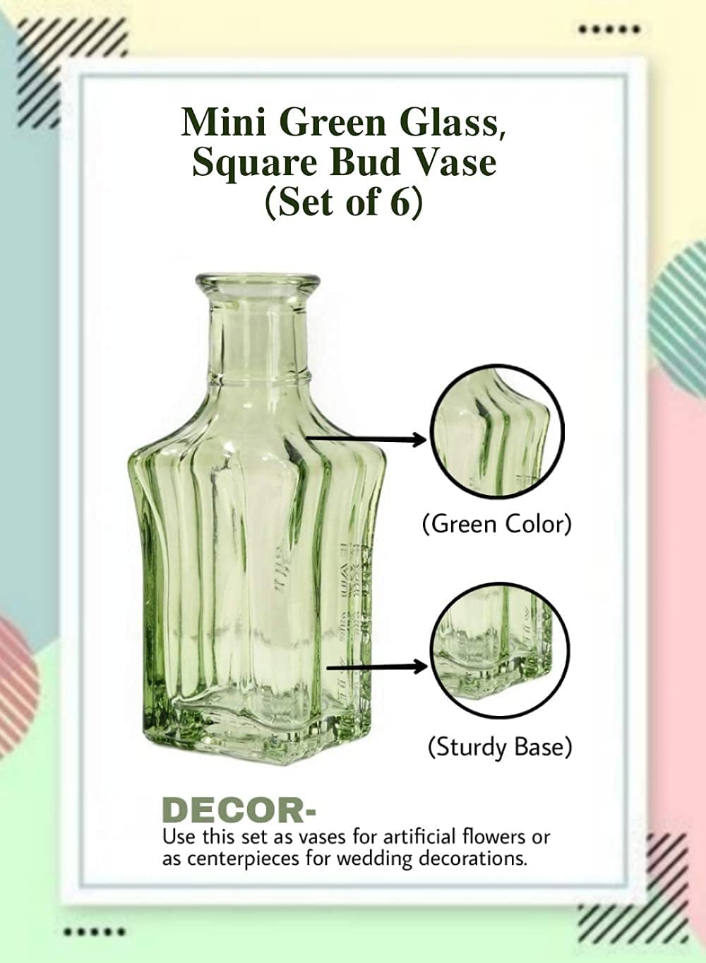 Vintage Green Glass Vase, Set of 6, in 3 Shapes