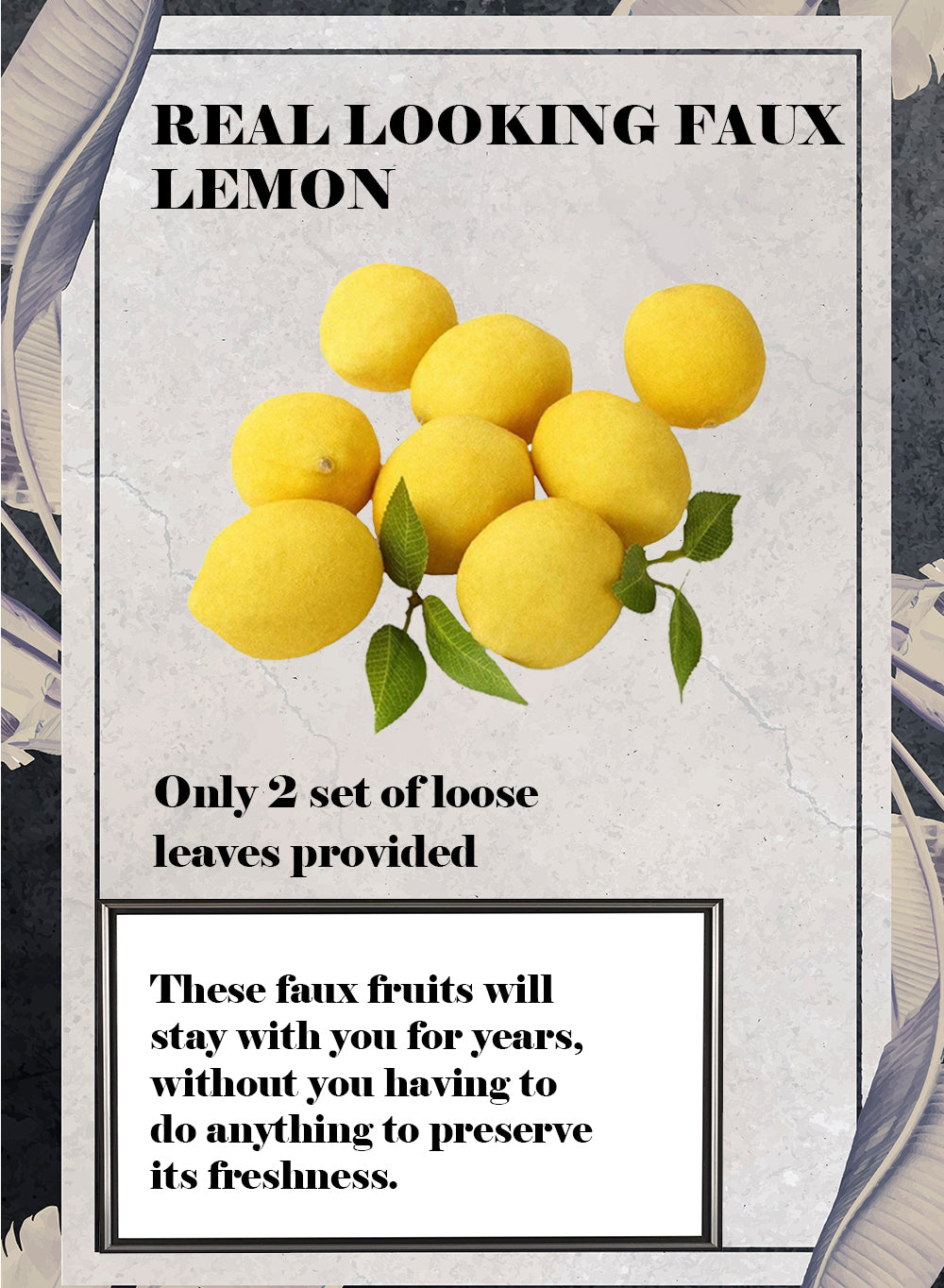 Decorative Faux Lemons with Leaves for Display, Set of 8 & 48