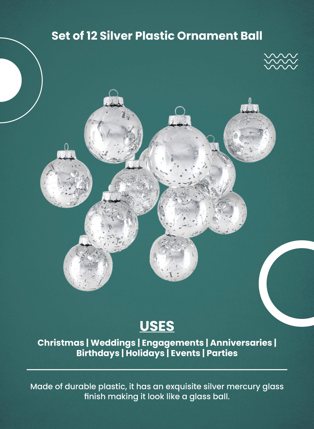 3" Silver Plastic Ornament Ball, Set of 12