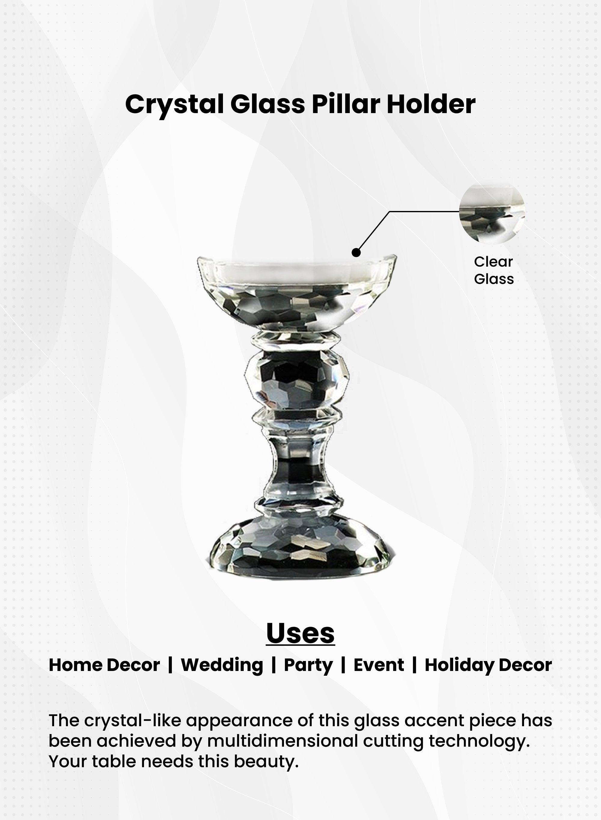 Crystal Glass Pillar Candle Holders, in 2 Sizes