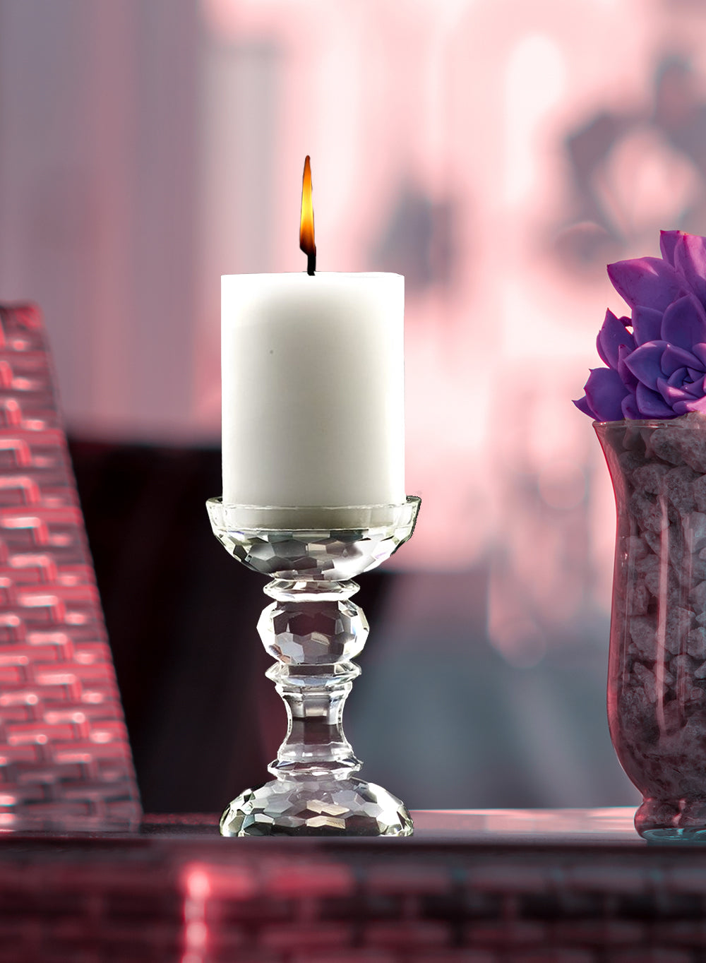 Crystal Glass Pillar Candle Holders, in 2 Sizes