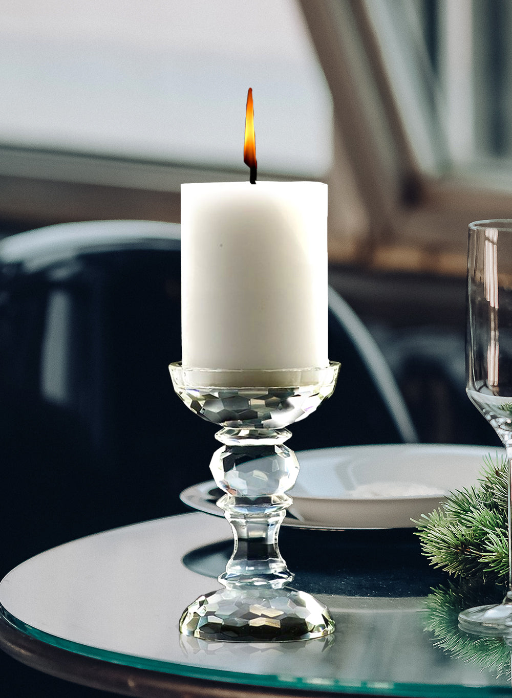 Crystal Glass Pillar Candle Holders, in 2 Sizes