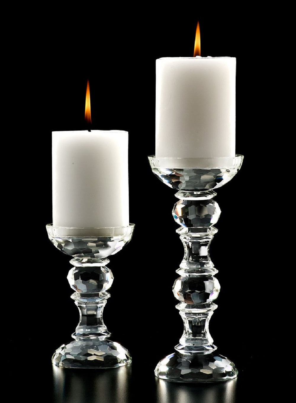 Crystal Glass Pillar Candle Holders, in 2 Sizes