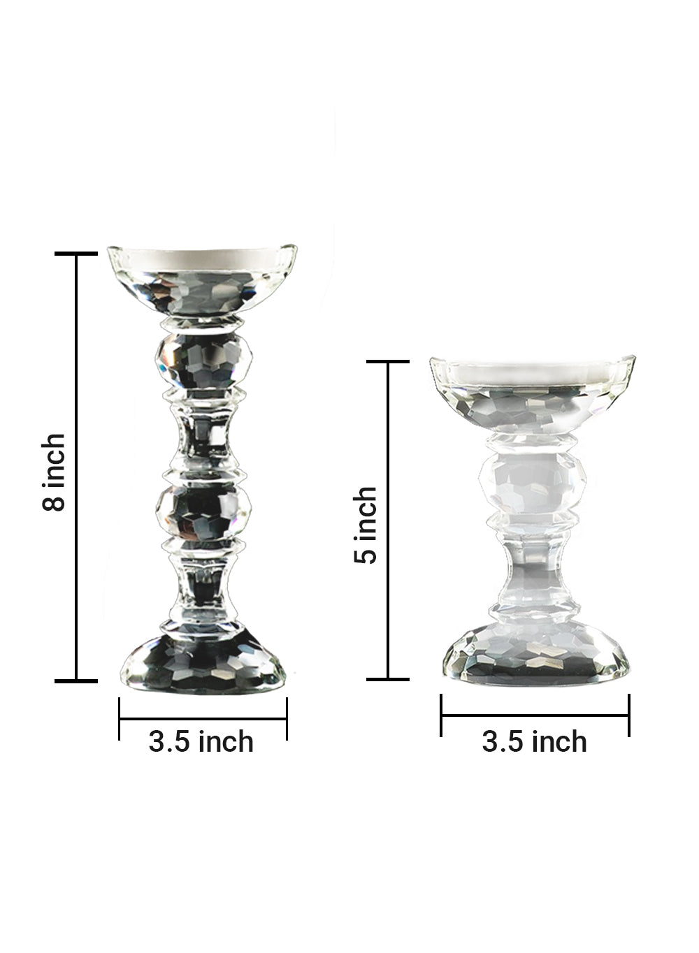 Crystal Glass Pillar Candle Holders, in 2 Sizes
