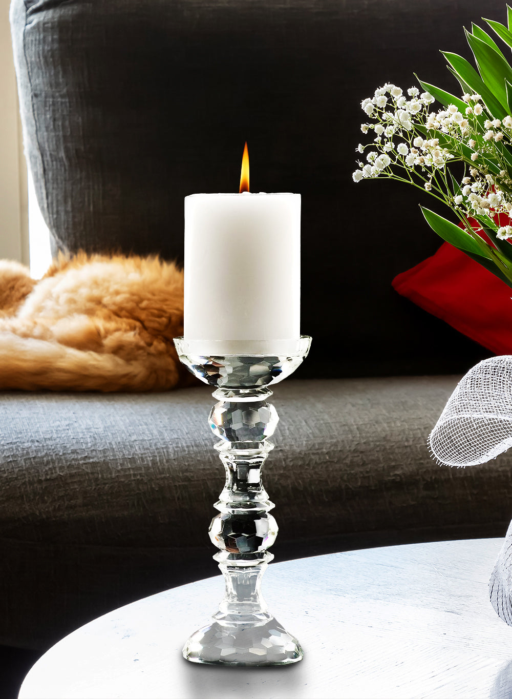 Crystal Glass Pillar Candle Holders, in 2 Sizes