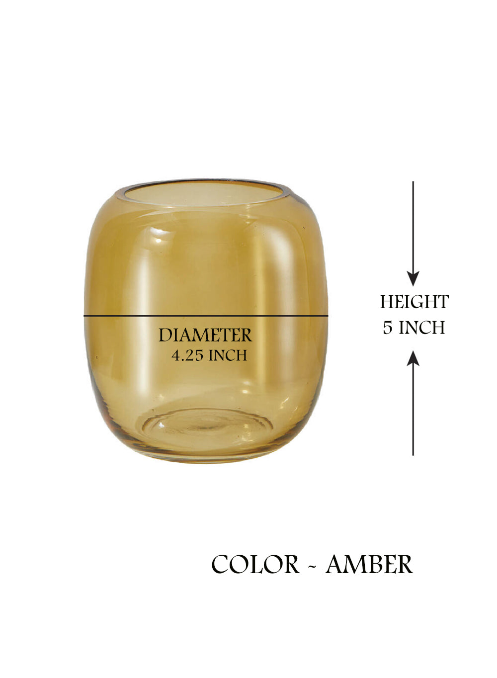 Amber Capsule Glass Floral Vase, 4.25" Diameter & 5" Tall