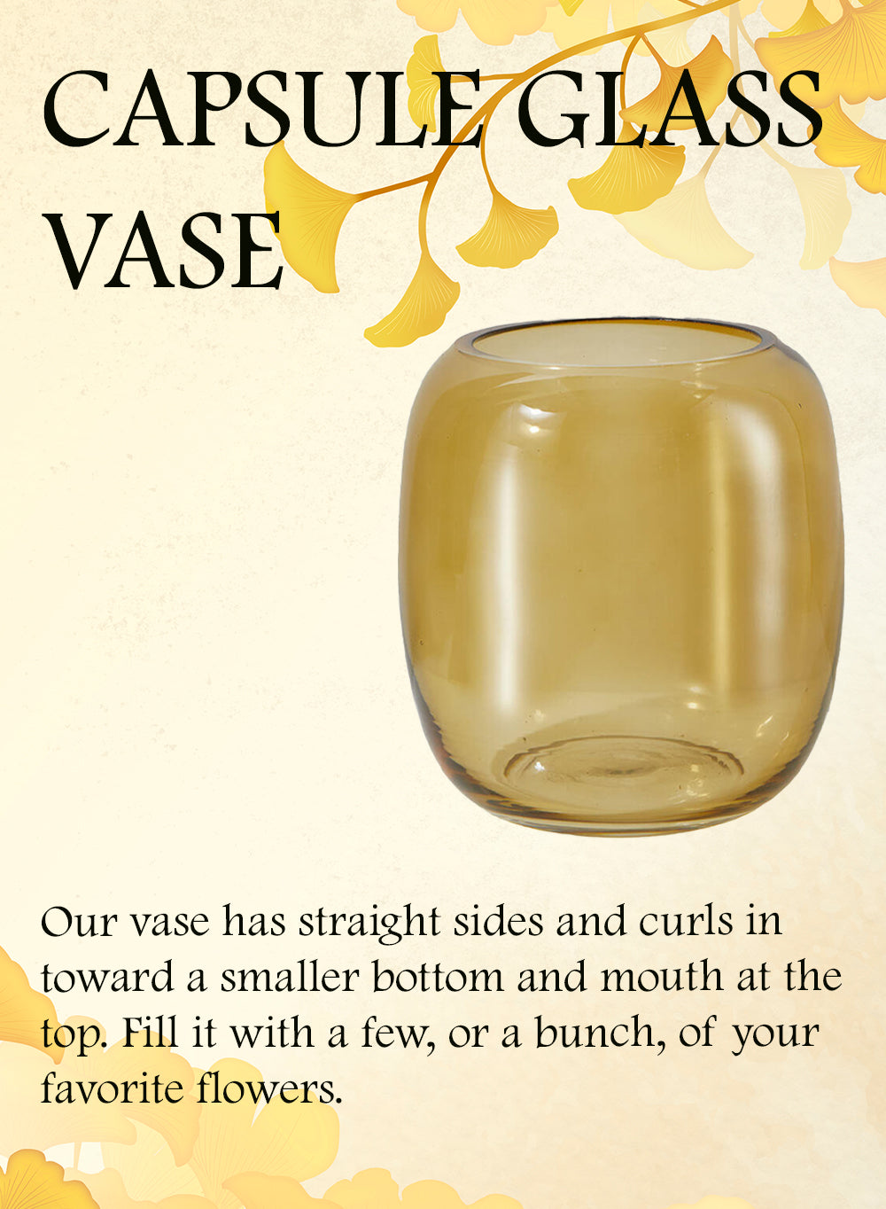 Amber Capsule Glass Floral Vase, 4.25" Diameter & 5" Tall