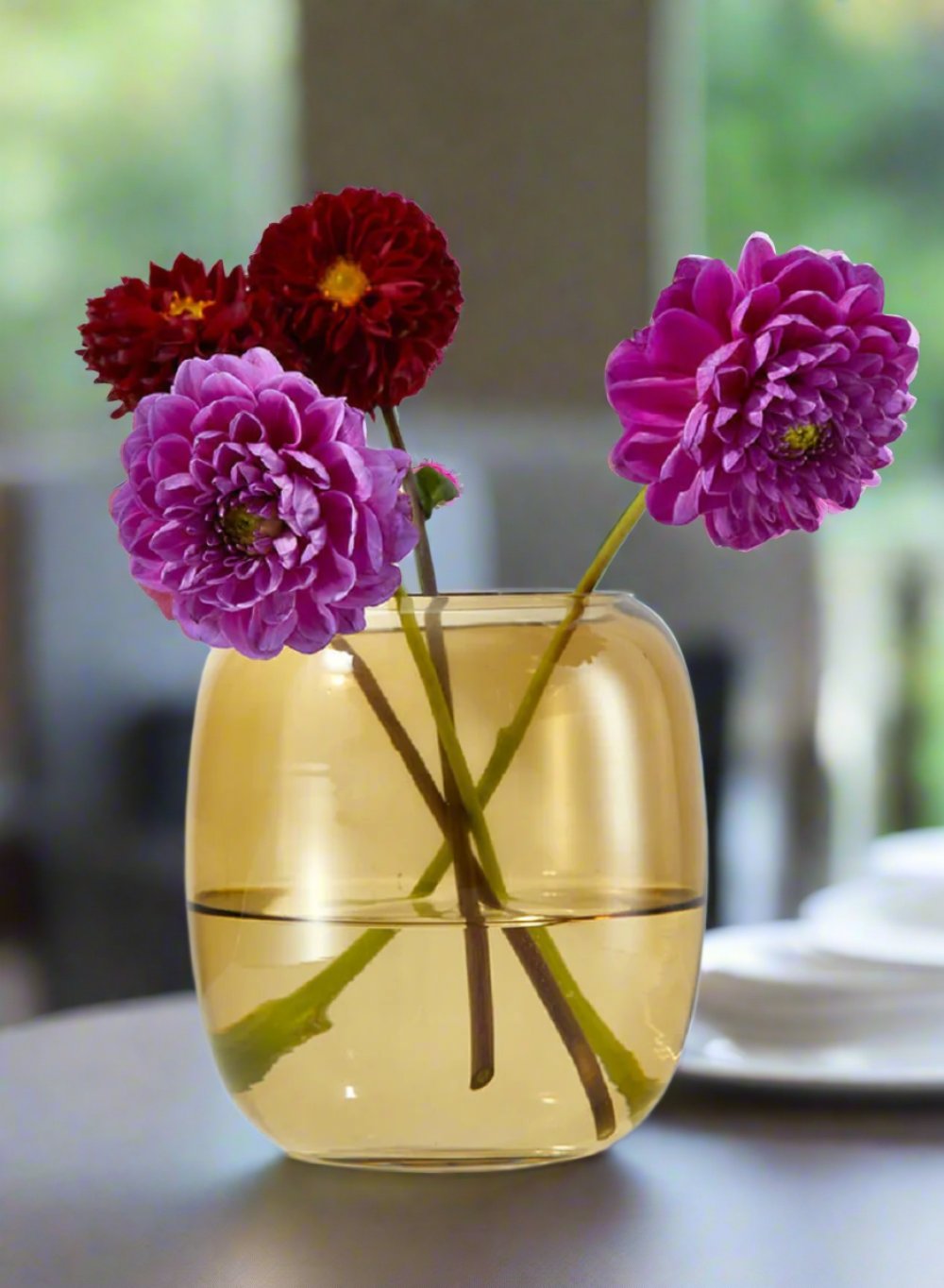 Amber Capsule Glass Floral Vase, 4.25" Diameter & 5" Tall