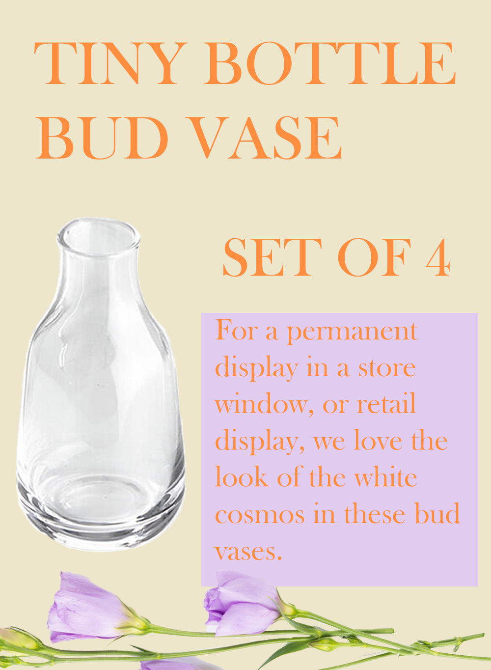 Serene Spaces Living Set of 4 Small Bottle Bud Vase, 1.75" Square & 3.5" Tall