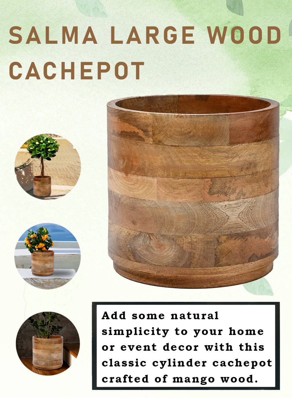 Mango Wood Cachepot, in 3 Sizes (B)
