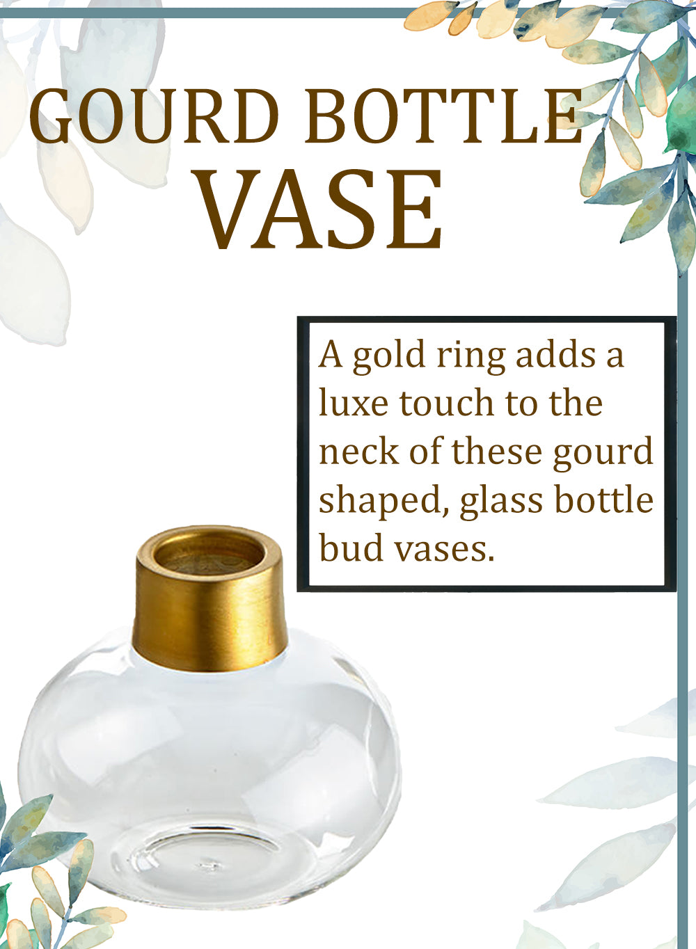 Gourd Bud Vase With Gold Neck, 3.25" Diameter & 3.25" Tall, Set of 2