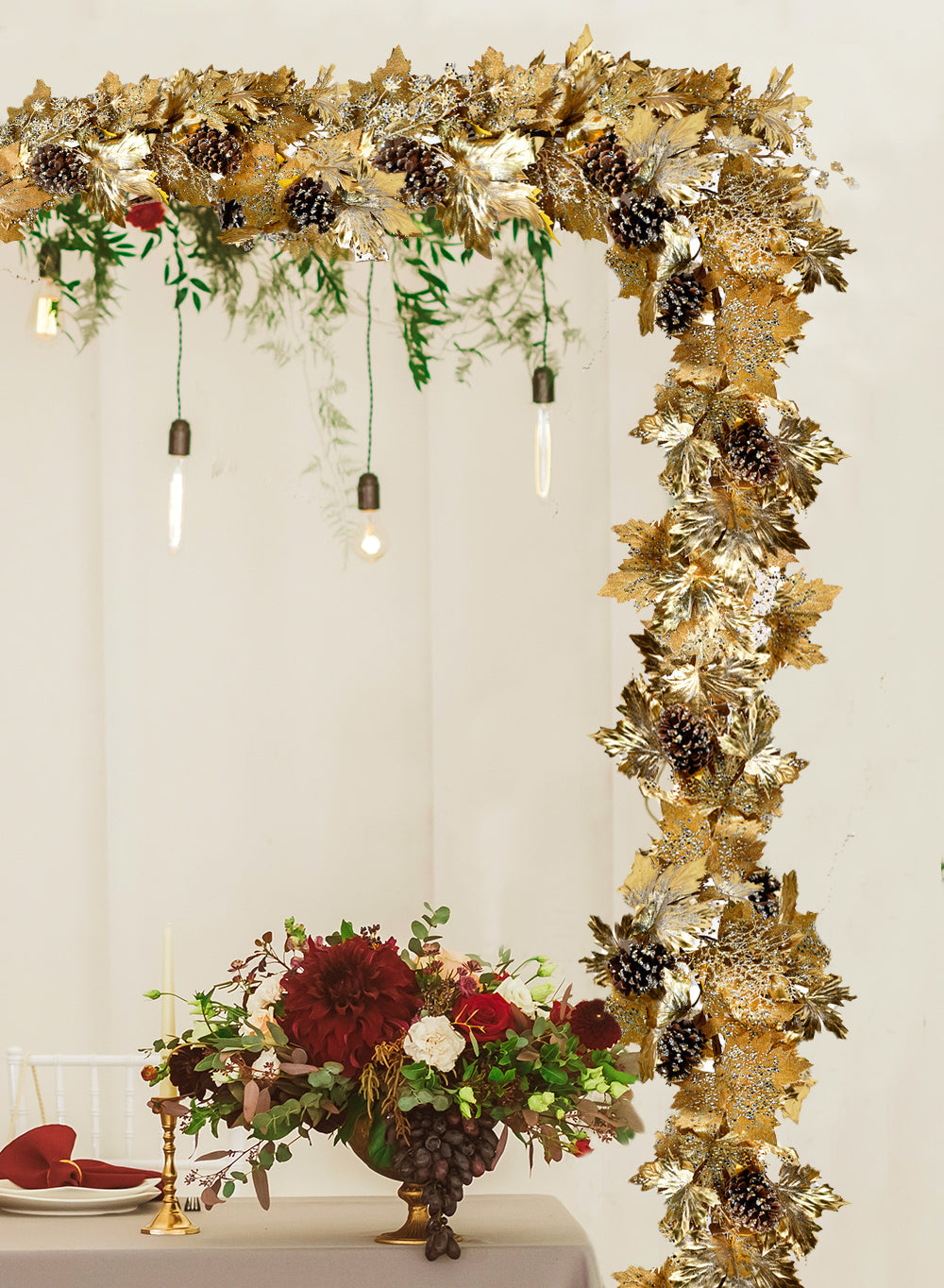Artificial Gold Maple Leaf Garland with Pinecones, 72" Long