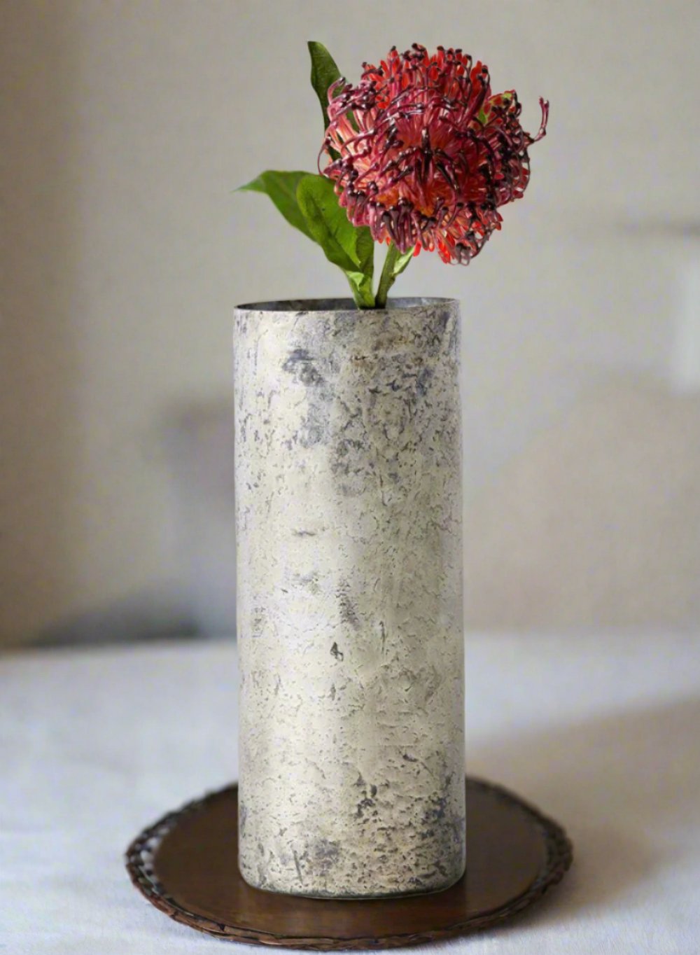 Vintage Style Pewter Cylinder, 9" Tall & 4" Diameter, Set of 2