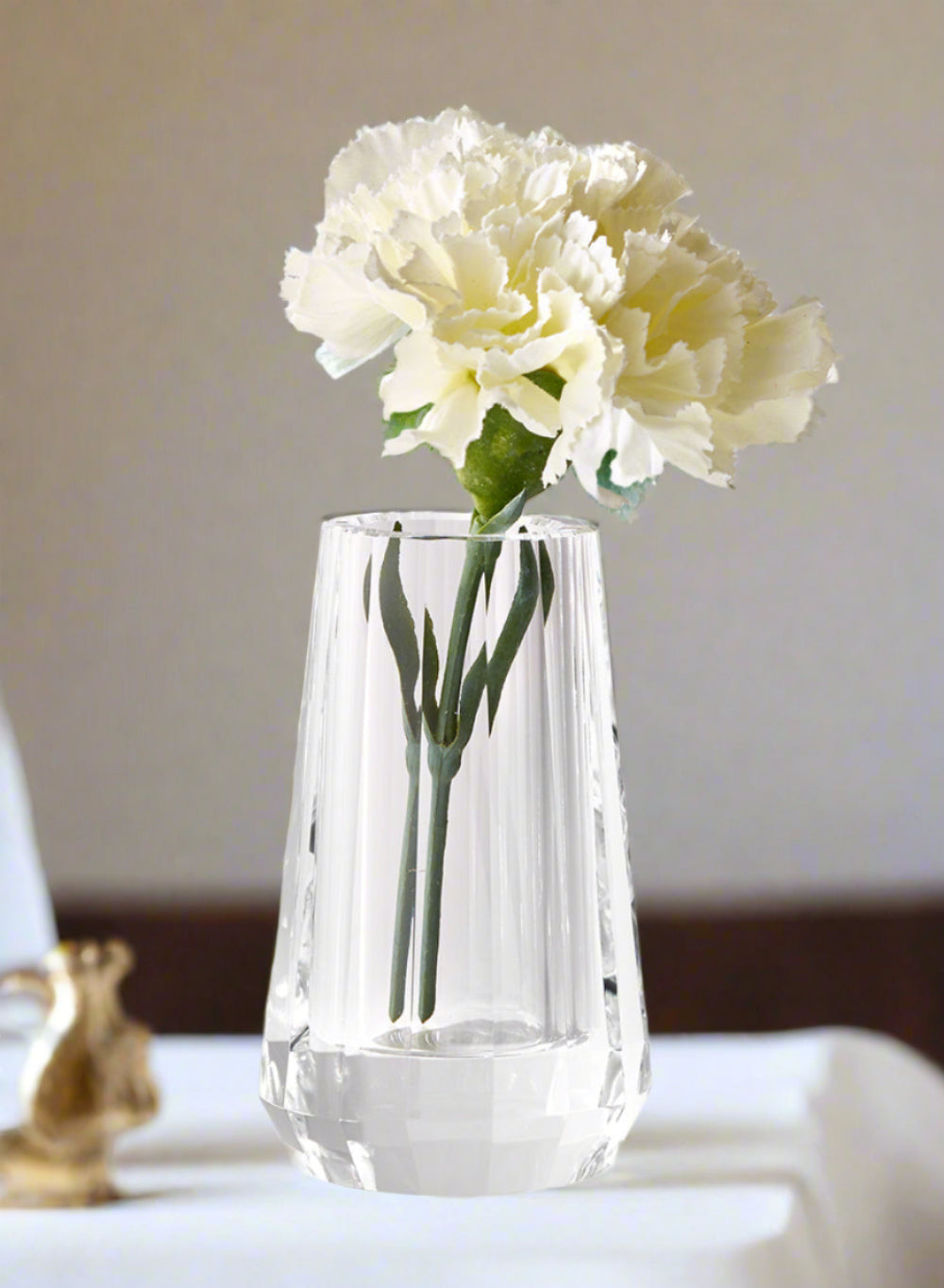 Faceted Tapered Crystal Vase, 4" Tall & 2.5" Diameter