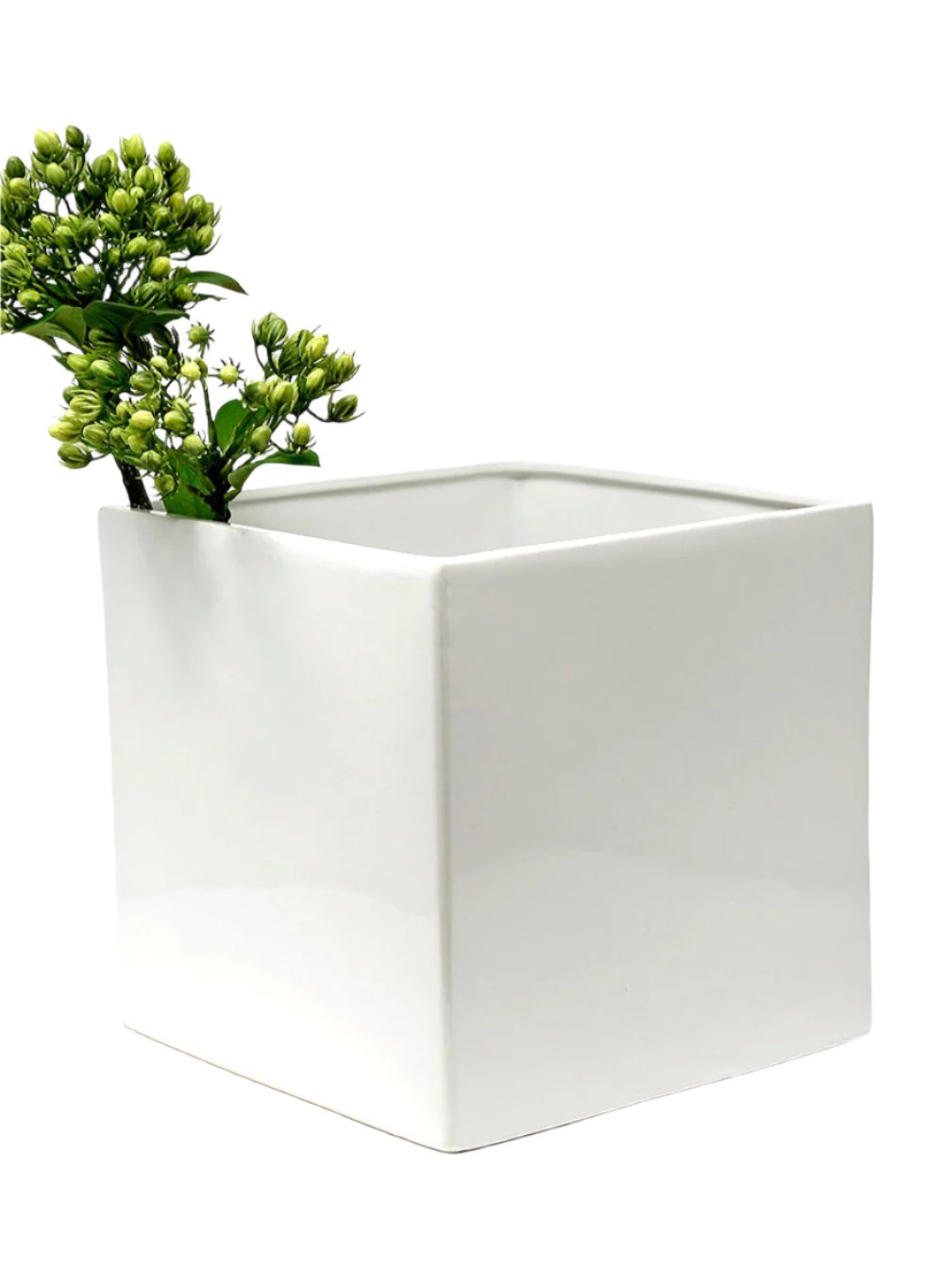 Gloss White Ceramic Cube, Cylinder And Rectangle Vases