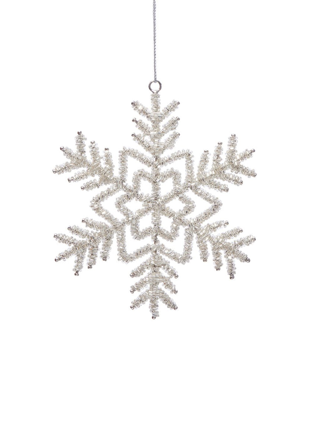 6" Glass Beaded Silver Snowflake Ornament, Pack of 6