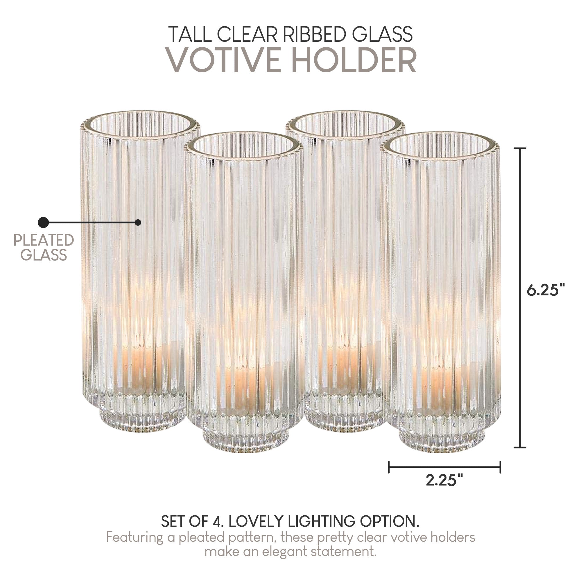 Bundle: Clear Ribbed Glass Votive Holders, Set of 8