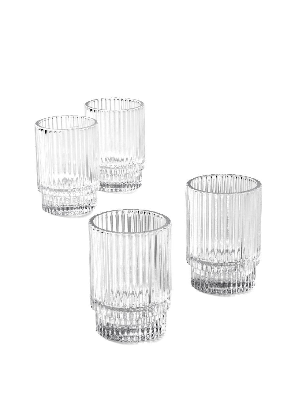 Bundle: Clear Ribbed Glass Votive Holders with Ivory Votive Candles